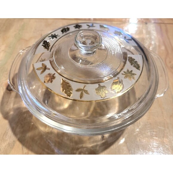 Anchor Hocking Fire King ovenware 2 Qt USA bowl #448 lid #408 Golden Foliage - Picture 1 of 13
